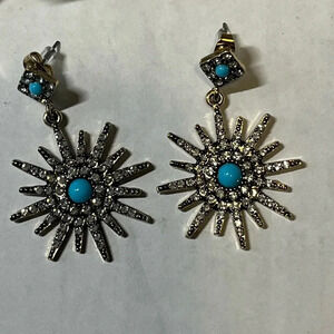 Adornia Blue/Silver Starburst Crystal Earrings‎